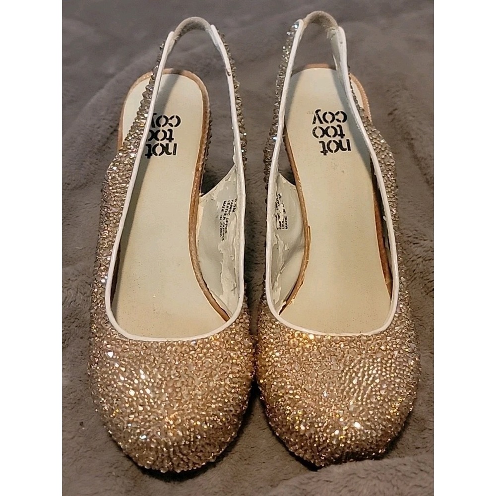 Not Too‎ Coy Slingback Heels  Gold Glitter 6.5M – Flawed